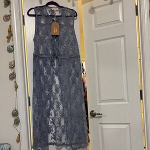 Elegant Blue long lace vest
